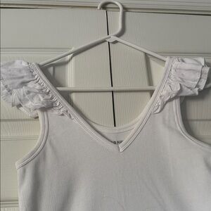 White Ruffled Sleeve Ribbed Tank